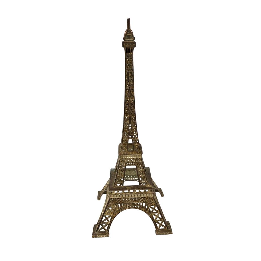 Vintage Eiffel Tower Paris Souvenir Gold Tone Metal Figurine 9.75 Inch